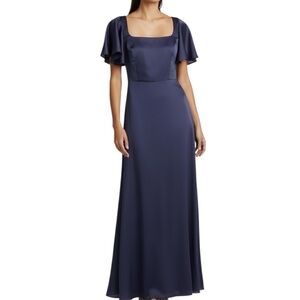 NWT SACHIN + BABI Deep Cobalt Flutter Short Sleeve Tie Back Dress Gown Size 10